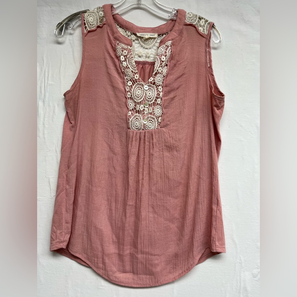 Bohemian Crochet ‘Parallel Skies’ Mauve Boho Crochet Lace Sleeveless Top - Sz M